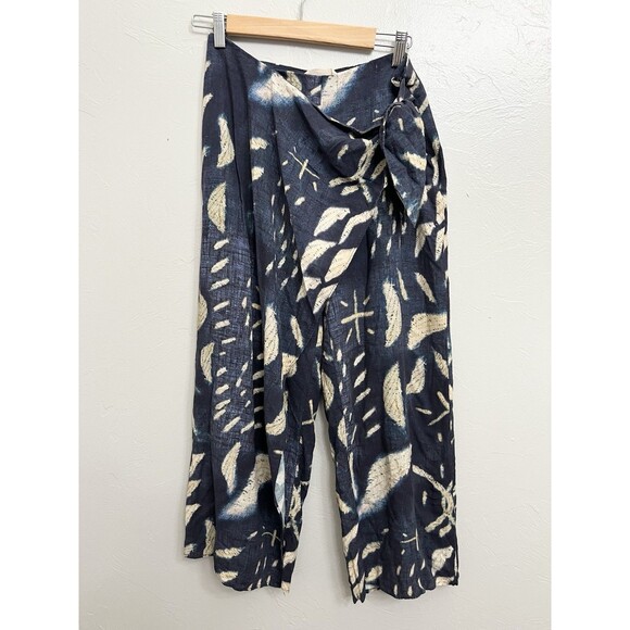 Soft Surroundings Velora Pants Sz 8 Shibori Navy Flowy Wrap Palazzo $115 Wide - Picture 2 of 10